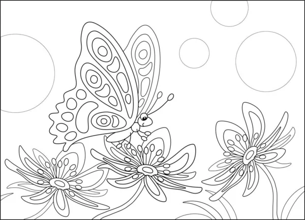 Papillon Orné Assis Sur Une Belle Fleur Dans Jardin Été — Image vectorielle