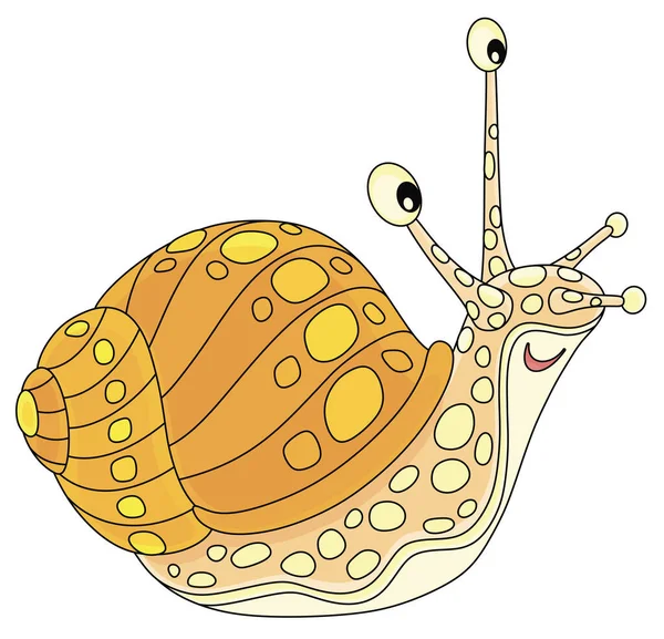 Lustige Gartenschnecke Mit Schön Gestreiftem Und Geflecktem Gehäuse Freundlich Lächelnd — Stockvektor