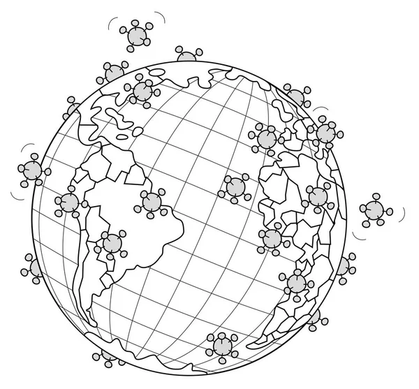 Malattia Pandemica Virale Globale Tutto Pianeta Illustrazione Dei Cartoni Animati — Vettoriale Stock