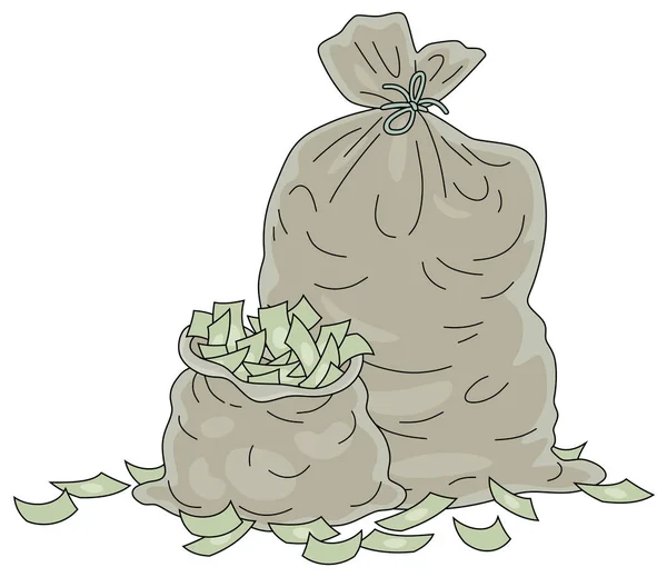 Économies Entreprise Big Bags Pleins Argent Illustration Vectorielle Dessin Animé — Image vectorielle