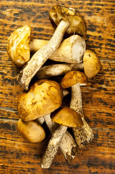Mushrooms on wooden table Stock Photo