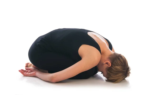 Woman Yoga Pose Isolated White Background — Stock Photo, Image
