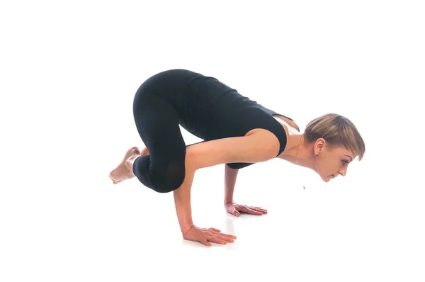 Mujer Postura Yoga Aislada Sobre Fondo Blanco —  Fotos de Stock