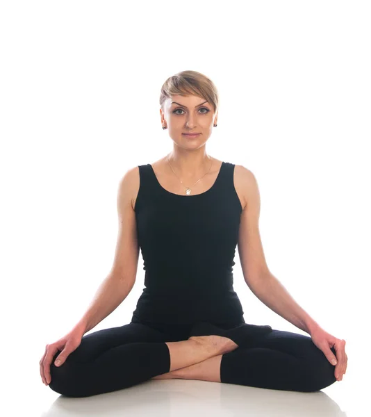 Vrouw Yoga Vormen Geïsoleerd Witte Achtergrond — Stockfoto