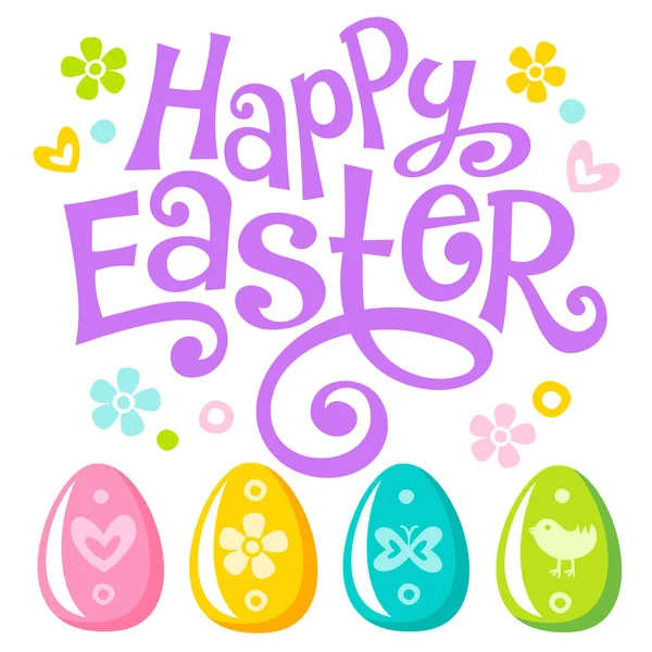 Letras Feliz Pascua texto y huevos — Vector de stock