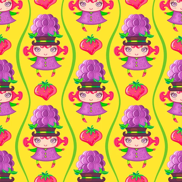 Seamless colorful pattern with Blackberry fruit girl. Vector background Royalty Free Stock Vectors