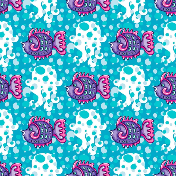 Seamless nautical pattern. Tropical fish and Jellyfish background. Stock Illustration