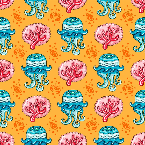 Motivo nautico senza cuciture. meduse di corallo sfondo Illustrazioni Stock Royalty Free
