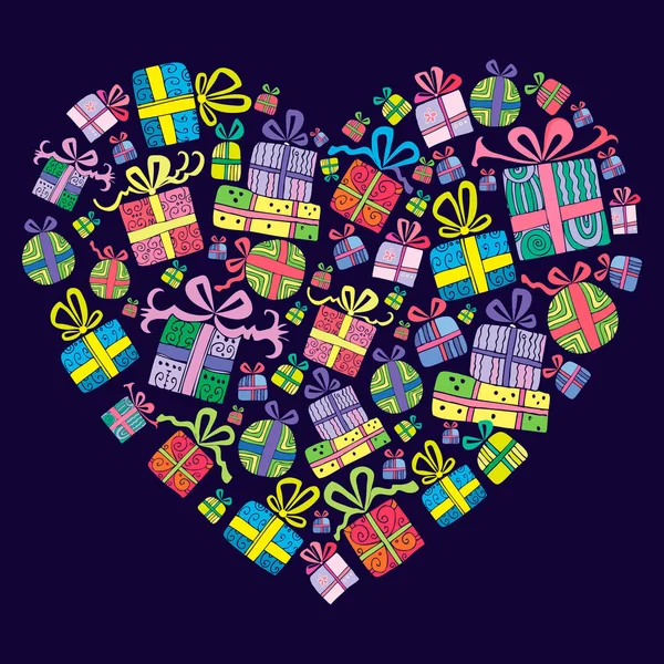 Gift boxes combined in a shape of a heart. Vector Graphics