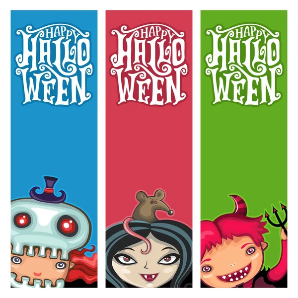 Conjunto de vetores de banners de Halloween com crianças —  Vetores de Stock
