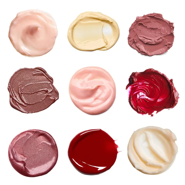 Conjunto de esfregaços de vários produtos cosméticos — Fotografia de Stock