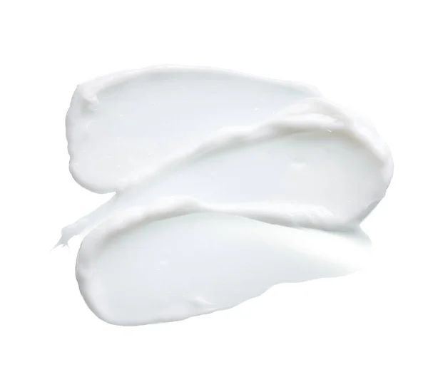 白色质感及在白色底色上隔绝的面霜或白色丙烯酸涂料的涂片 — 图库照片