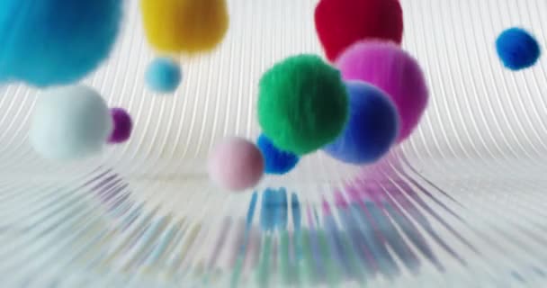 Falling Rolling Multi Colored Soft Balls Different Sizes Light Background — Stock Video