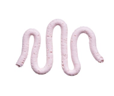 Nazikçe pembe fırça darbeleri ve yüz kremi dokusu veya beyaz arka planda pembe akrilik boya