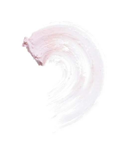Nazikçe Pembe Fırça Darbeleri Yüz Kremi Dokusu Veya Beyaz Arka — Stok fotoğraf