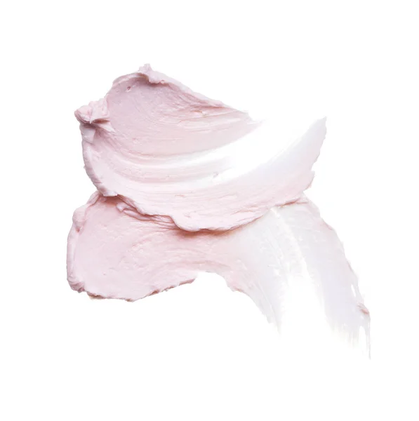 優しいピンクのブラシストロークと白い背景にクリームやピンクのアクリル絵具の質感 — ストック写真