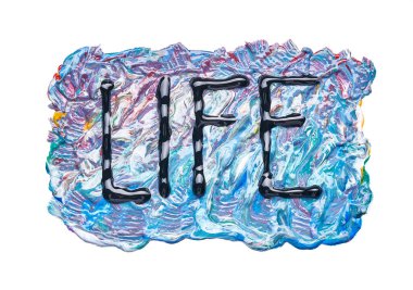 Beyaz arka planda parıltıları olan çok renkli akrilik boya dokusu ve vuruşları