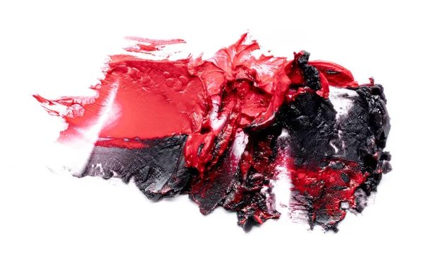 Dvoubarevná Rtěnka Červená Černá Polámaná Rozdrcená Izolovaná Bílém Pozadí — Stock fotografie