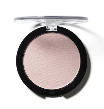 Kompakt toz, cilt güzelliği için kozmetik aksesuar, beyaz arka planda izole.