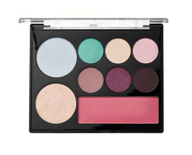 Göz farı tonlarının çok renkli paleti beyaz arkaplanda izole edildi.