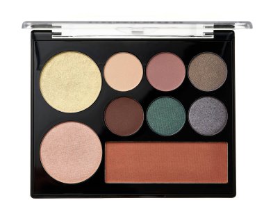 Göz farı tonlarının çok renkli paleti beyaz arkaplanda izole edildi.