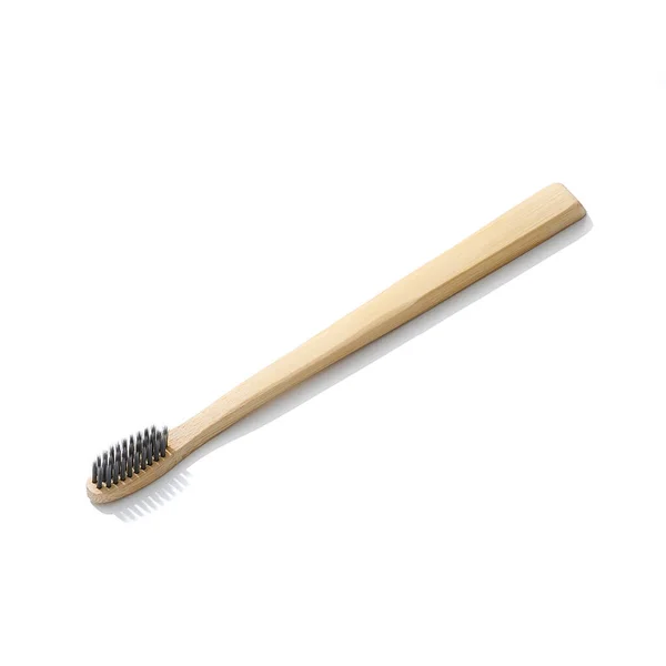 Bambu Tandborste Med Gel Tandkräm Borst Vit Bakgrund — Stockfoto
