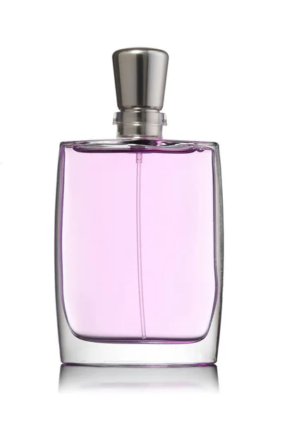 Frasco Perfume Rosa Sobre Fondo Blanco — Foto de Stock