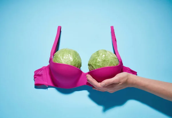Two Large Cabbage Pink Bra Imitation Large Female Breast — Stock Photo, Image