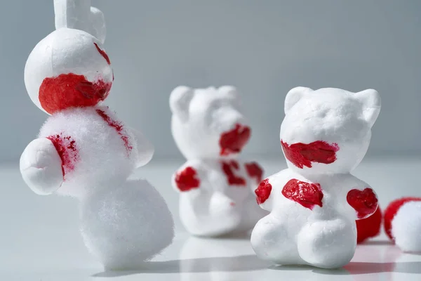 Bloody Navidad Temible Escena Celebración Animales Blancos Liebres Osos Hechos — Foto de Stock