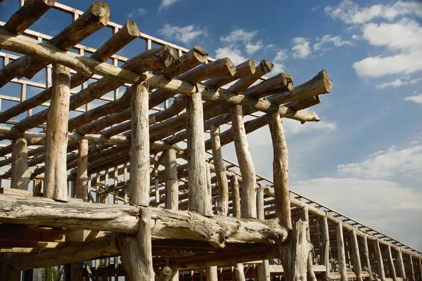 Bau des Holzgebäudes — Stockfoto