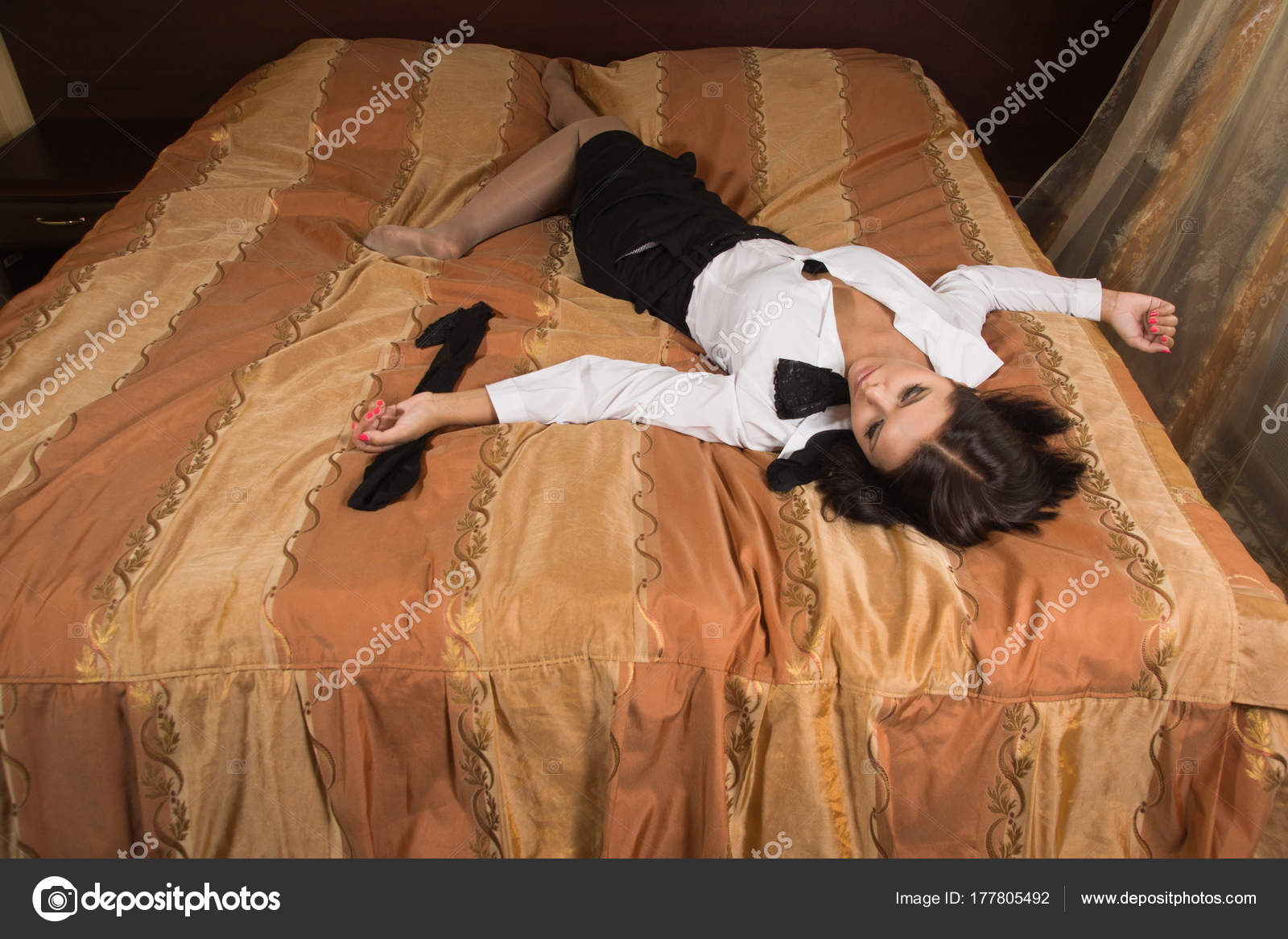 Strangled Beautiful Business Woman In A Bedroom Stock Photo Demian