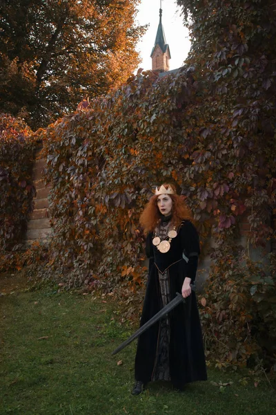그녀의 손에 있는 칼으로 중세 여왕 — 스톡 사진