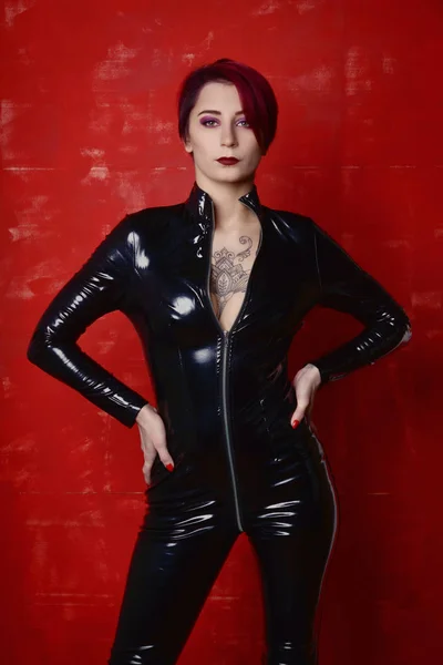 Beautiful fetish model in latex costume — Stock Photo, Image