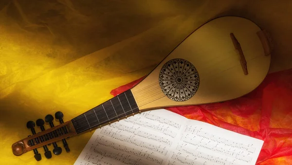 中世のギターと音楽の静物画 — ストック写真