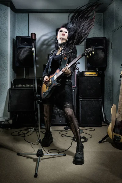Estrella Del Rock Tocando Guitarra Estudio Grabación — Foto de Stock