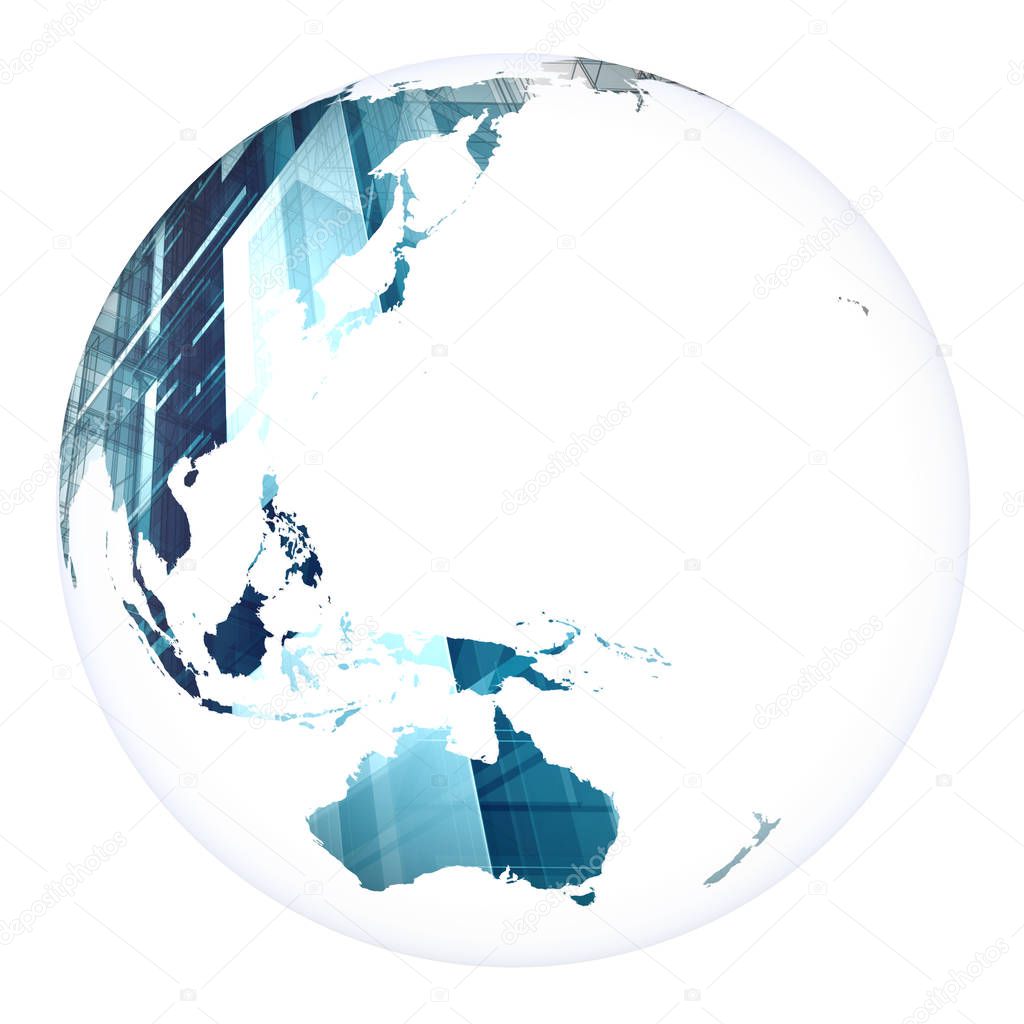 Planet Earth concept project sphere. White isolated