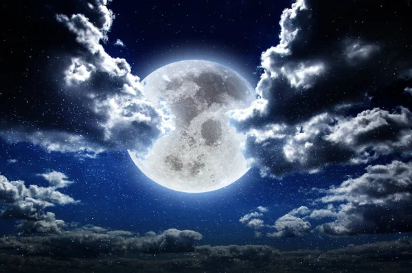 Moon at night in galaxy stars sky — Stock Photo, Image