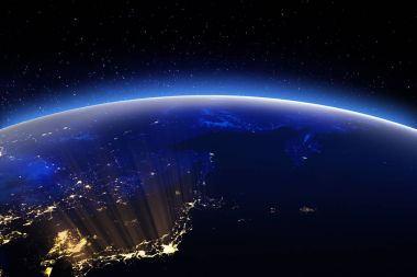 Dünya küre şehir ışıkları. Nas tarafından döşenmiş bu görüntü unsurları