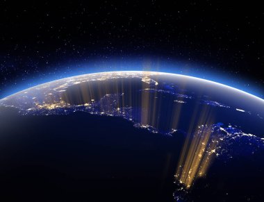 Dünya şehir ışıkları. Bu görüntü 3d render Nasa tarafından döşenmiş unsurları