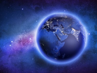 3d render Planet Earth galaksideki yıldız