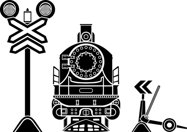 Estêncil ferroviário, semáforo, locomotiva e interruptor ferroviário Vetores De Stock Royalty-Free