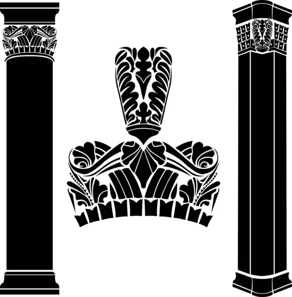 Stilisierte Mittelalterliche Säulen Schwarze Farbe Vektor Illustration Isoliert — Stockvektor