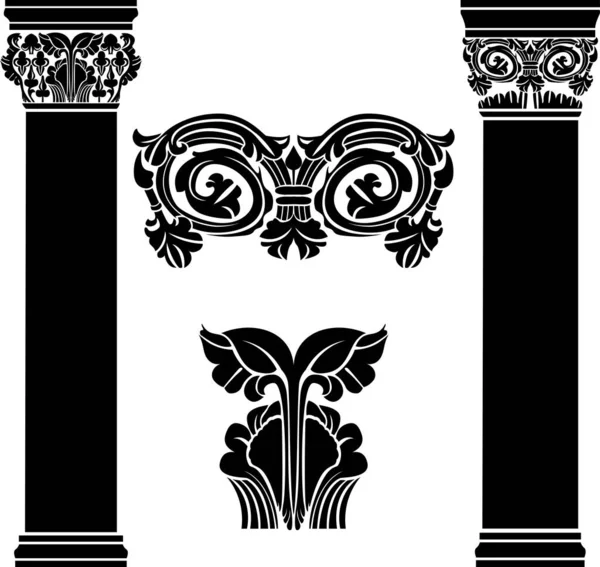 Columnas Medievales Antiguas Estilizadas Segunda Variante Negro Ilustración Vectorial Aislado Ilustración De Stock