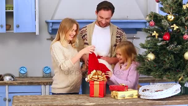 Familia celebrando Navidad y Año Nuevo — Vídeo de stock