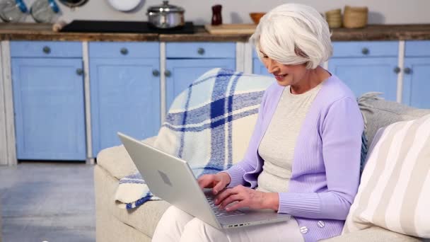 Granny using laptop — Stock Video