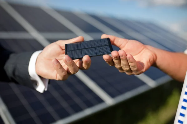Close up view of photovoltaic item, solar panel in backstage. — Stock Photo, Image