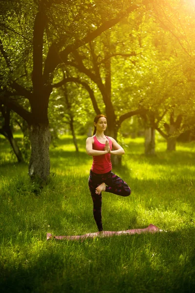 Nő gyakorló jóga egyensúly asana. — Stock Fotó