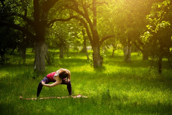 Молода спортивна жінка стоїть в позі годде йоги . — стокове фото