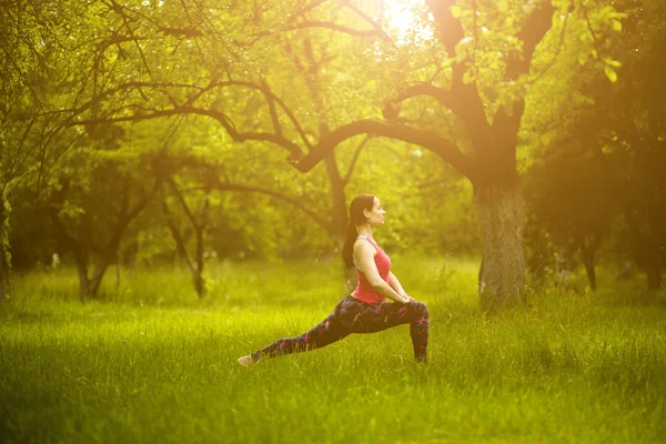 Giovane donna che esercita yoga all'aperto . — Foto Stock