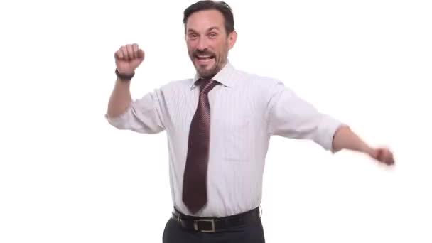 Excited businessman showing satisfaction — Stock Video